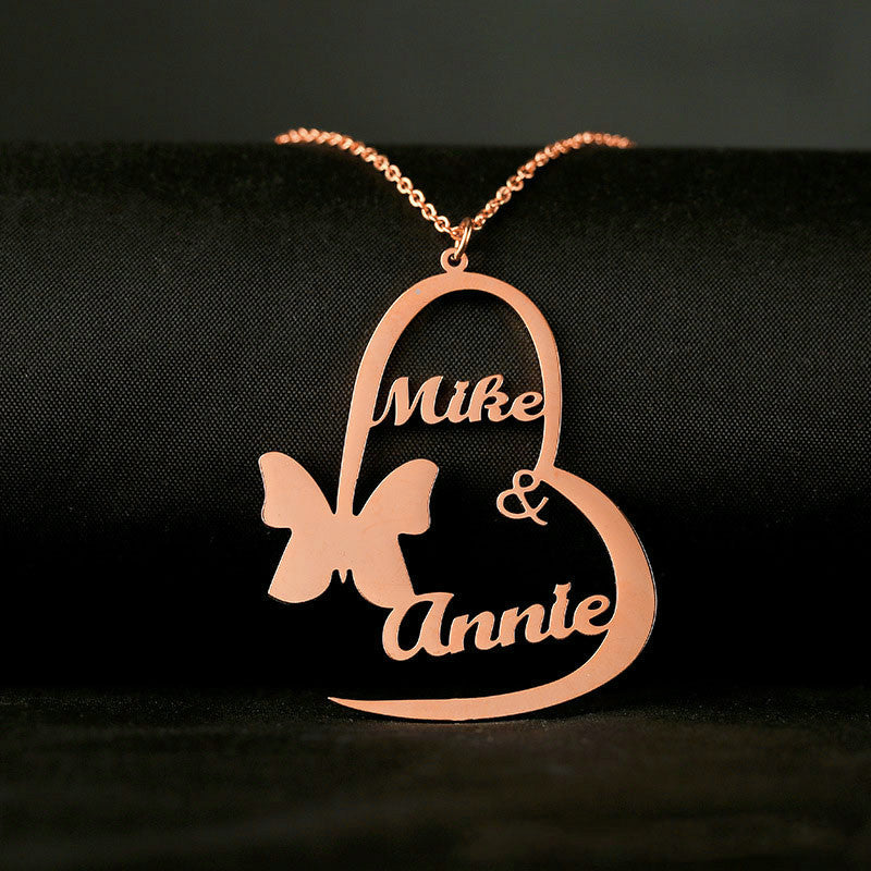 Personalized Name Butterfly Heart Necklace