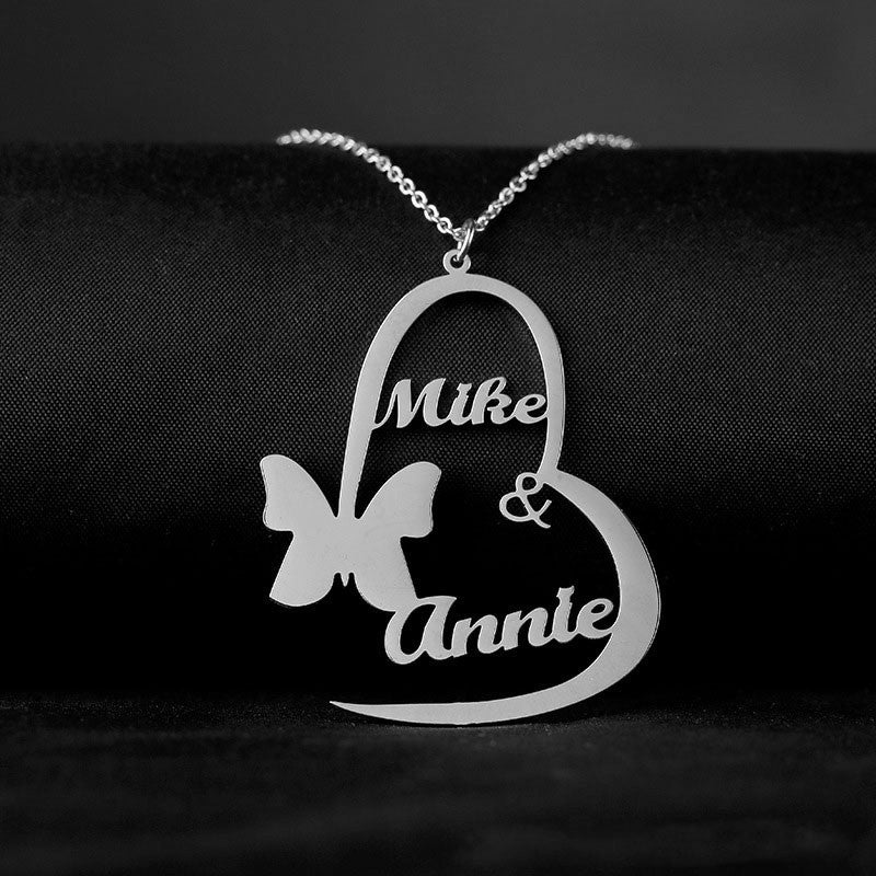 Personalized Name Butterfly Heart Necklace