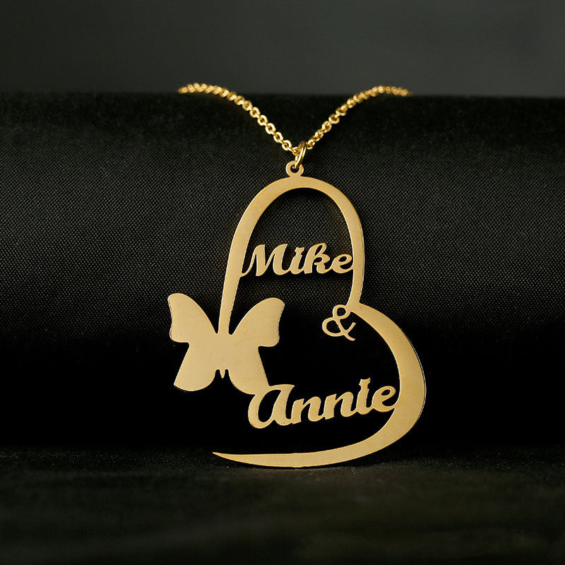 Personalized Name Butterfly Heart Necklace