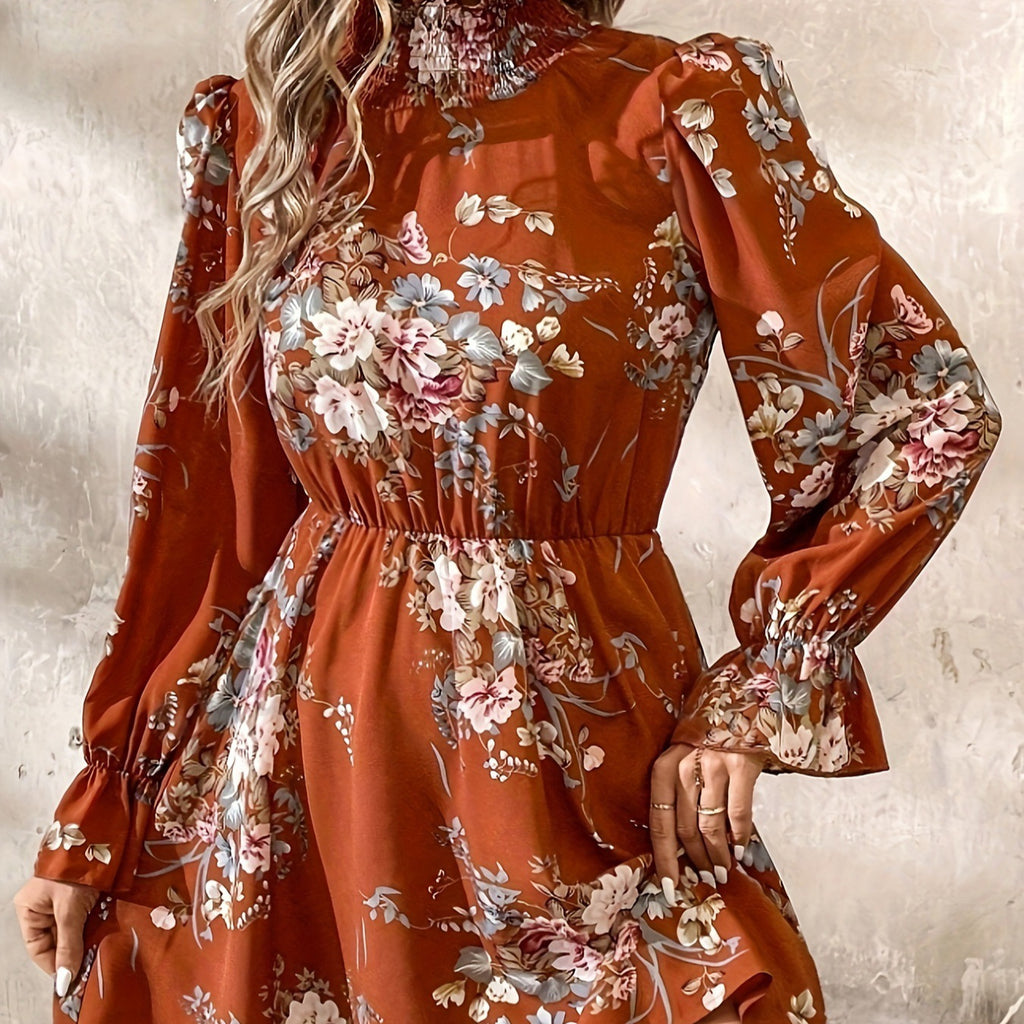 Women's Chiffon Floral Ruffle Sleeve Dress