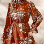 Women's Chiffon Floral Ruffle Sleeve Dress