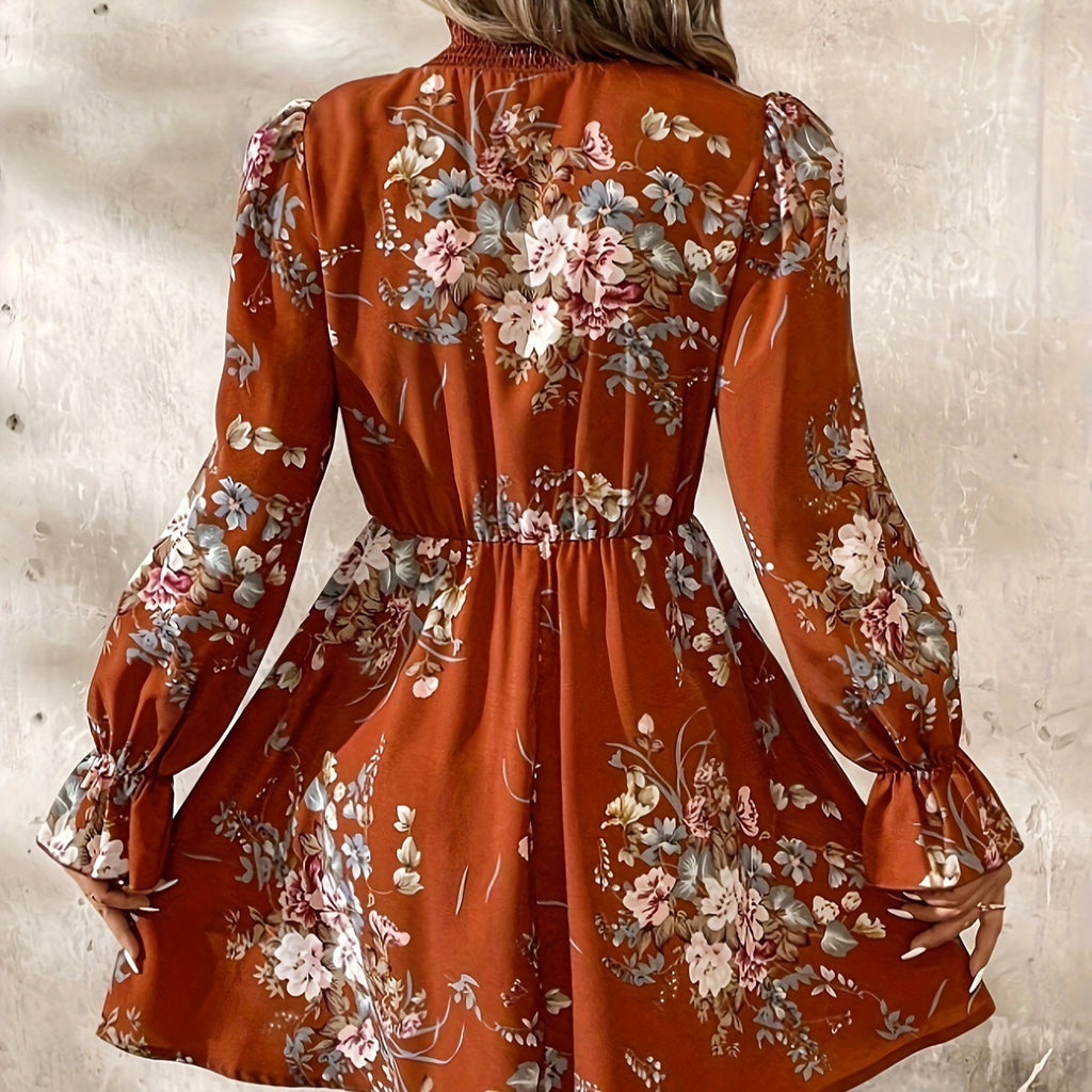 Women's Chiffon Floral Ruffle Sleeve Dress