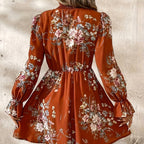 Women's Chiffon Floral Ruffle Sleeve Dress