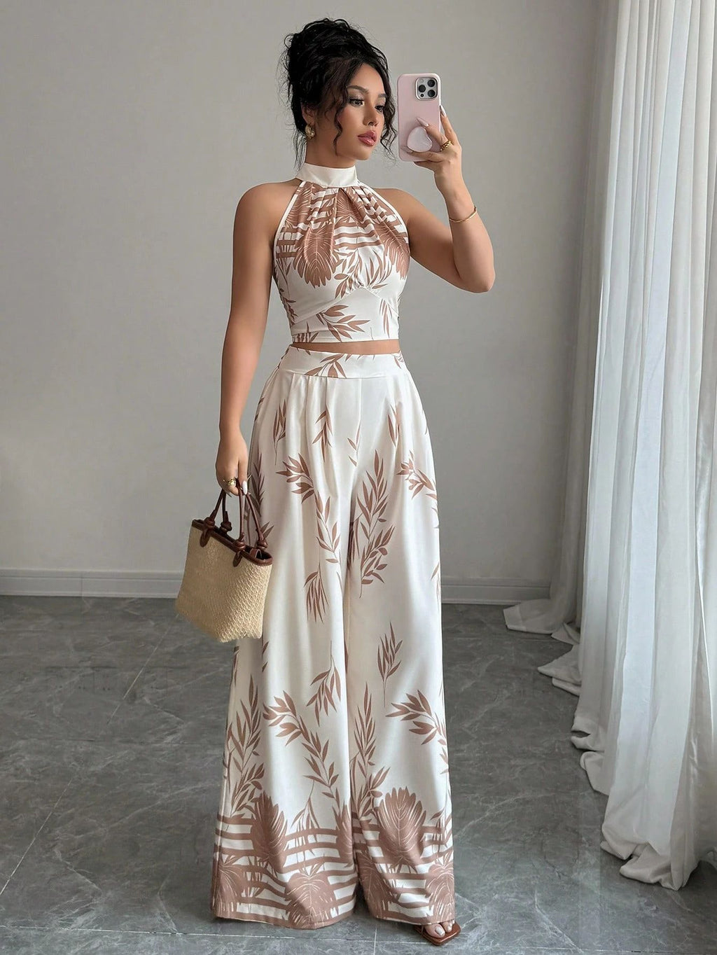 Neck-Hanging Vest & Wide-Leg Pants Set