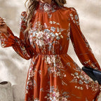 Women's Chiffon Floral Ruffle Sleeve Dress