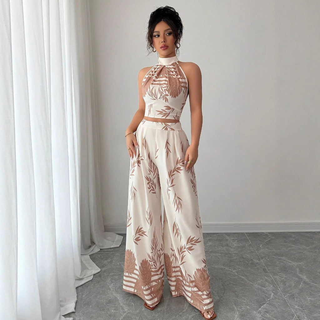 Neck-Hanging Vest & Wide-Leg Pants Set