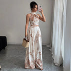 Neck-Hanging Vest & Wide-Leg Pants Set