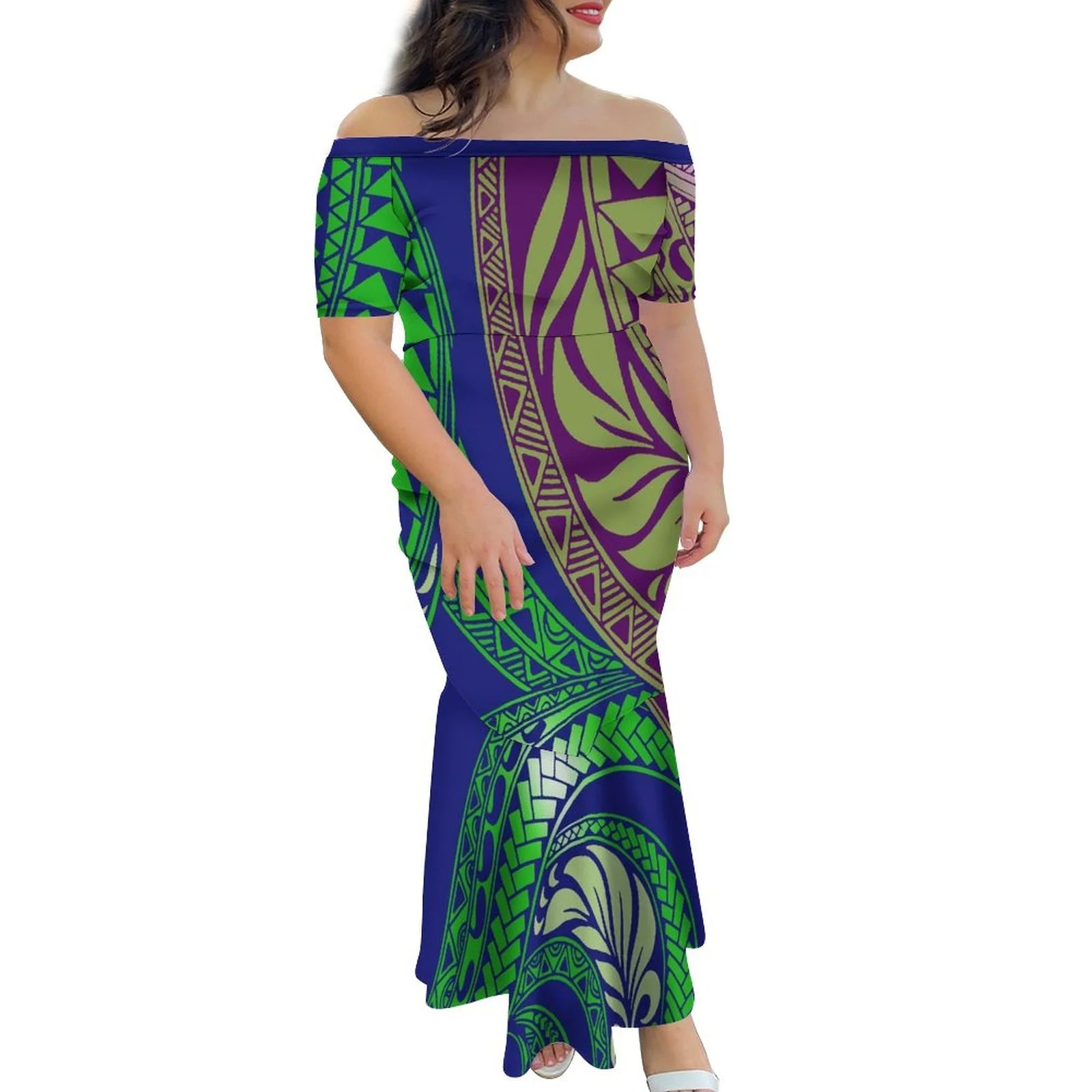 Tropical Island Off Shoulder Mermaid Dress