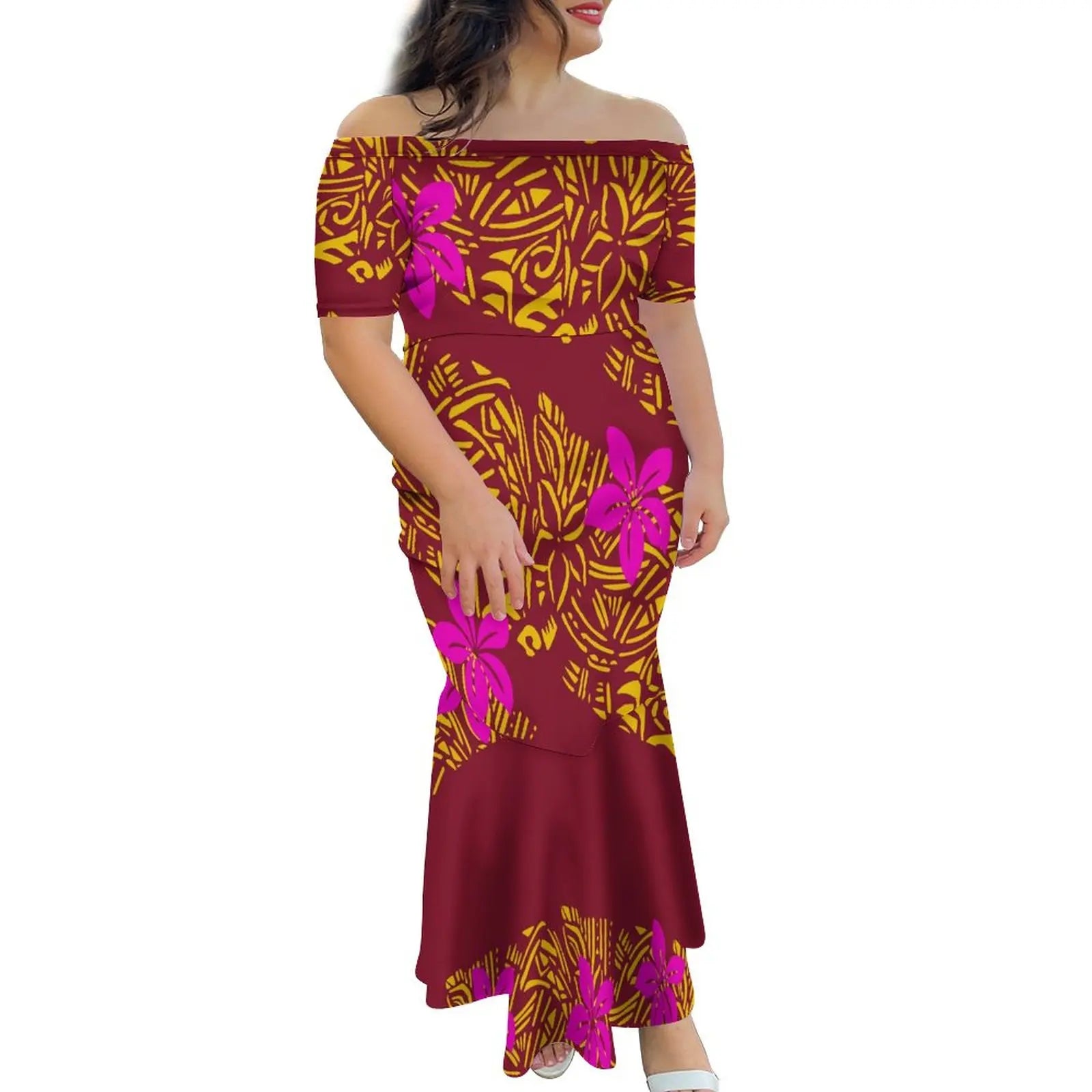 Tropical Island Off Shoulder Mermaid Dress