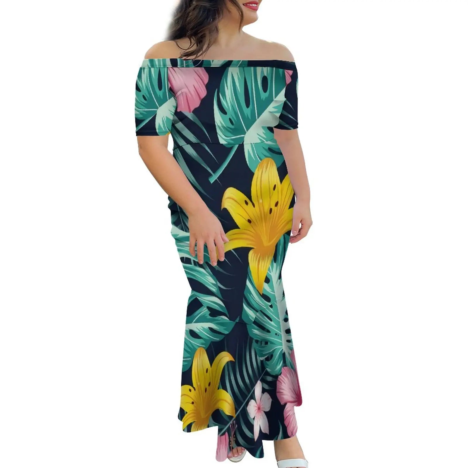 Tropical Island Off Shoulder Mermaid Dress