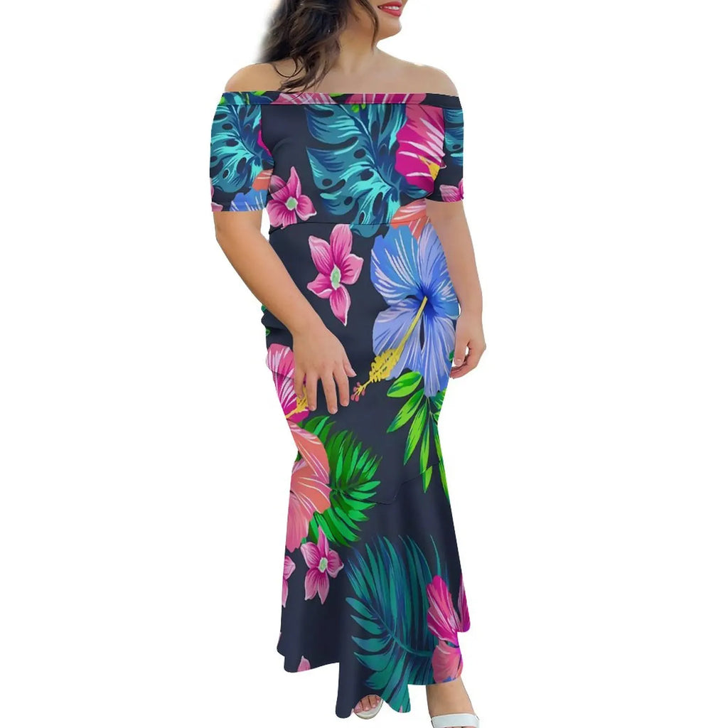Tropical Island Off Shoulder Mermaid Dress