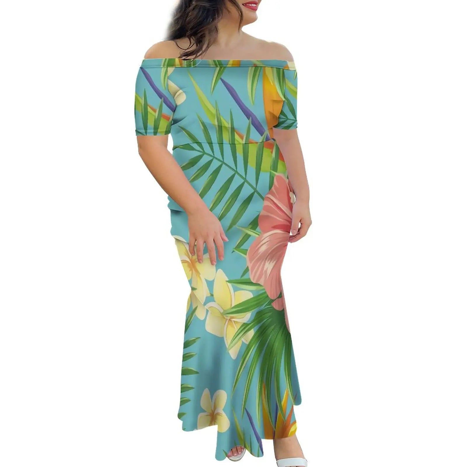 Tropical Island Off Shoulder Mermaid Dress