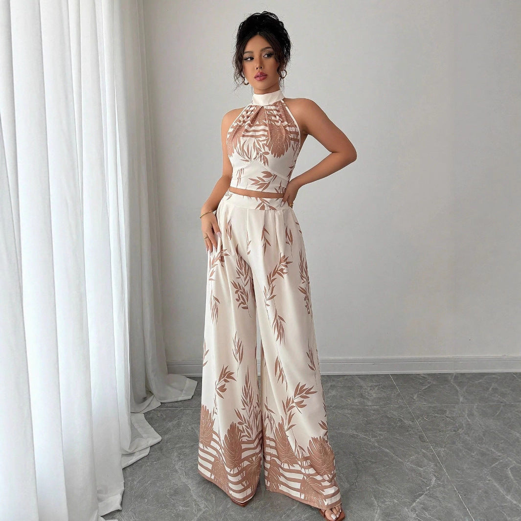 Neck-Hanging Vest & Wide-Leg Pants Set