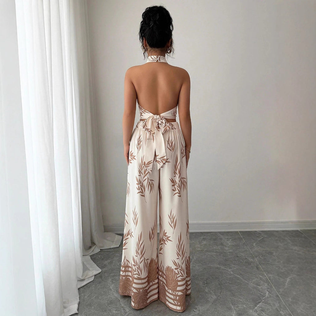 Neck-Hanging Vest & Wide-Leg Pants Set