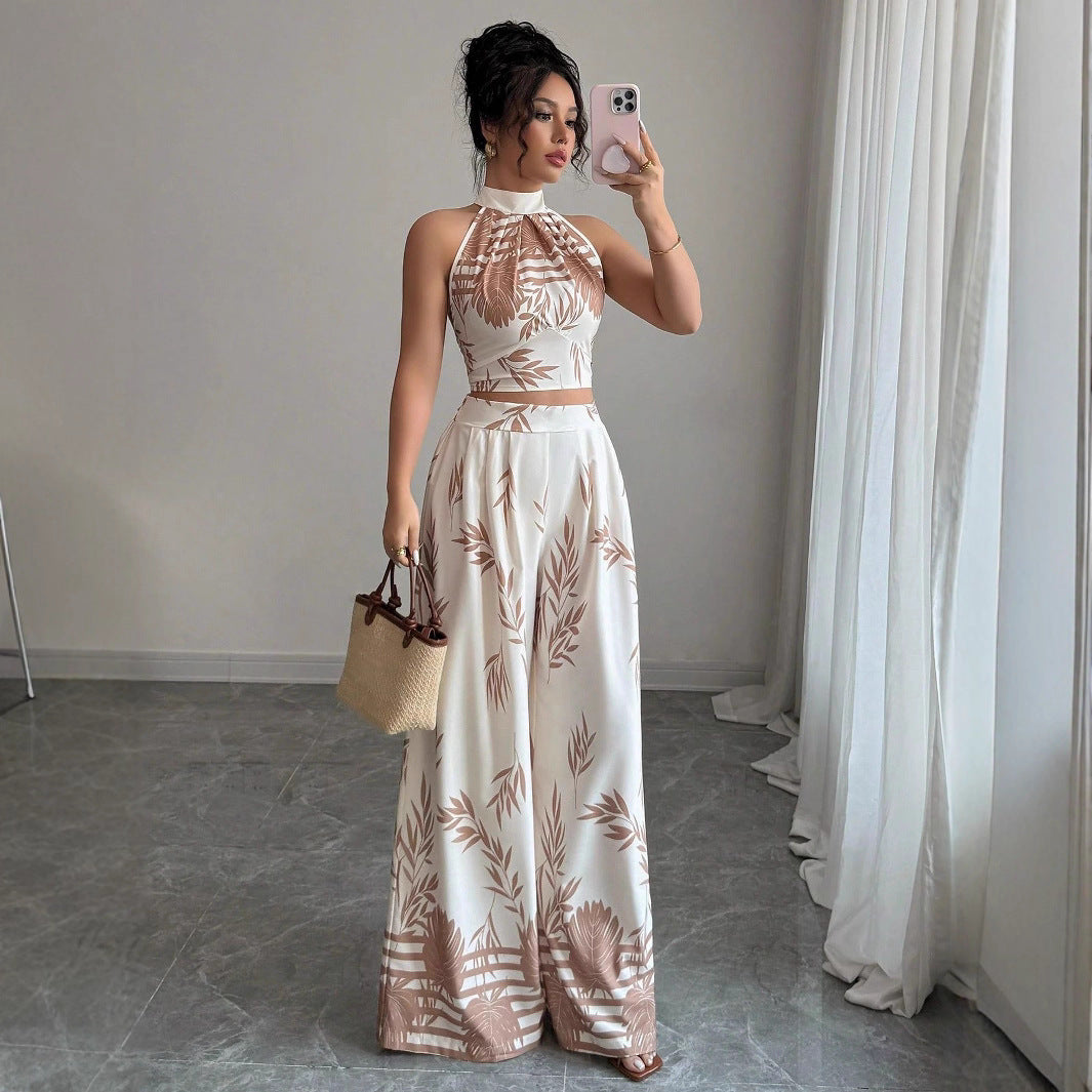 Neck-Hanging Vest & Wide-Leg Pants Set